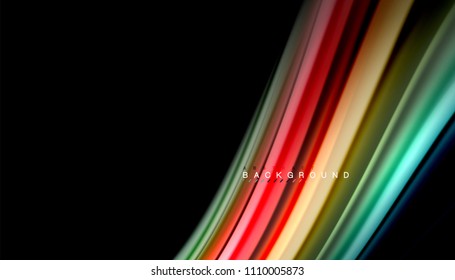 Abstract wave lines fluid rainbow style color stripes on black background. Vector artistic illustration for presentation, app wallpaper, banner or poster