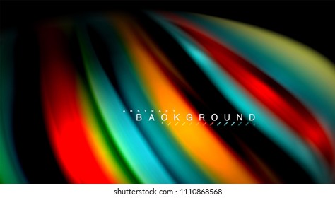 Abstract wave lines fluid rainbow style color stripes on black background. Vector artistic illustration for presentation, app wallpaper, banner or poster