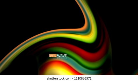 Abstract wave lines fluid rainbow style color stripes on black background. Vector artistic illustration for presentation, app wallpaper, banner or poster