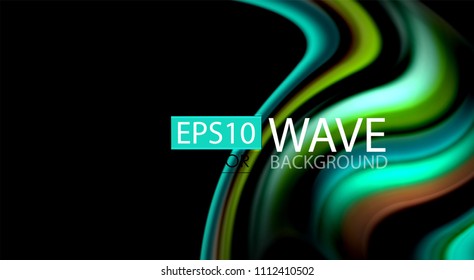 Abstract wave lines fluid rainbow style color stripes on black background. Vector artistic illustration for presentation, app wallpaper, banner or poster