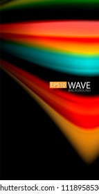 Abstract wave lines fluid rainbow style color stripes on black background. Vector artistic illustration for presentation, app wallpaper, banner or poster