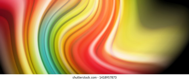 Abstract wave lines fluid rainbow style color stripes on black background. Vector artistic illustration for presentation, app wallpaper, banner or poster