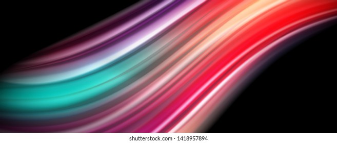 Abstract wave lines fluid rainbow style color stripes on black background. Vector artistic illustration for presentation, app wallpaper, banner or poster