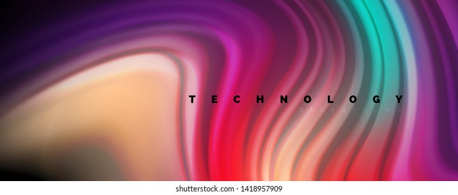 Abstrakte Wellenlinien fließende Regenbogenfarben-Streifen auf schwarzem Hintergrund. Vektorgrafik zur Präsentation, App-Bildschirmhintergrund, Banner oder Poster