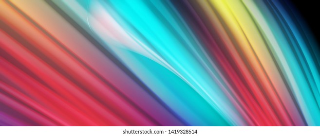Abstract wave lines fluid rainbow style color stripes on black background. Vector artistic illustration for presentation, app wallpaper, banner or poster