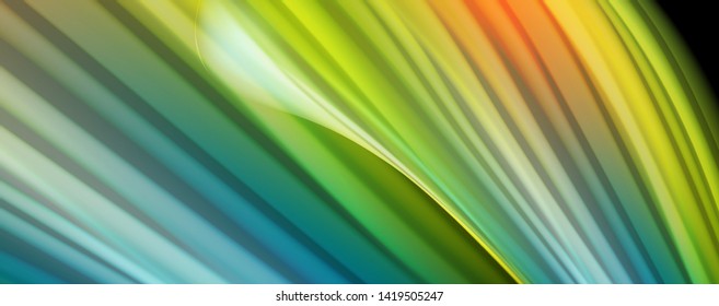 Abstract wave lines fluid rainbow style color stripes on black background. Vector artistic illustration for presentation, app wallpaper, banner or poster