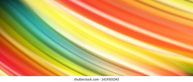 Resumen de líneas de onda fluidos estilo arco iris rayas de color sobre fondo negro. Ilustración artística vectorial para presentación, fondo de pantalla de aplicación, cartel o afiche