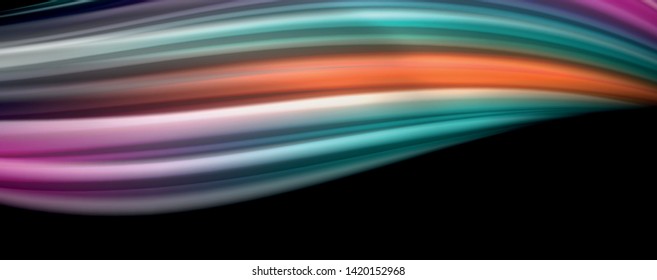 Abstract wave lines fluid rainbow style color stripes on black background. Vector artistic illustration for presentation, app wallpaper, banner or poster
