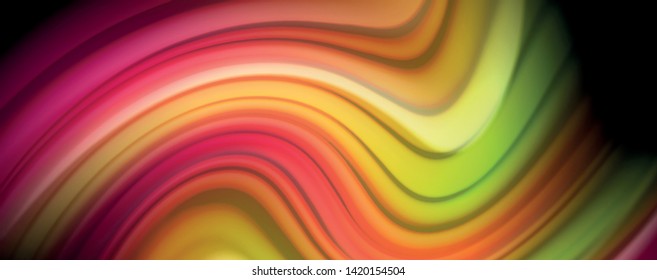 Abstract wave lines fluid rainbow style color stripes on black background. Vector artistic illustration for presentation, app wallpaper, banner or poster