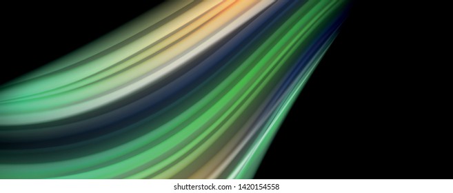 Abstract wave lines fluid rainbow style color stripes on black background. Vector artistic illustration for presentation, app wallpaper, banner or poster