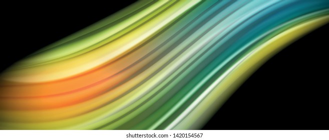 Abstract wave lines fluid rainbow style color stripes on black background. Vector artistic illustration for presentation, app wallpaper, banner or poster