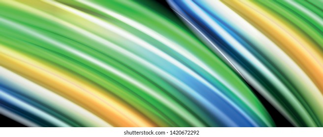 Abstract wave lines fluid rainbow style color stripes on black background. Vector artistic illustration for presentation, app wallpaper, banner or poster