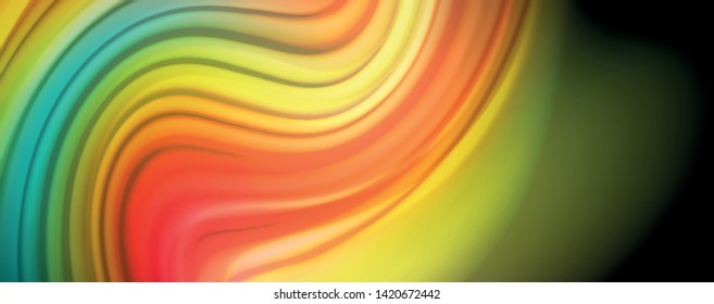 Abstract wave lines fluid rainbow style color stripes on black background. Vector artistic illustration for presentation, app wallpaper, banner or poster