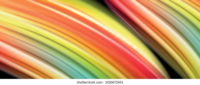 Abstract wave lines fluid rainbow style color stripes on black background. Vector artistic illustration for presentation, app wallpaper, banner or poster