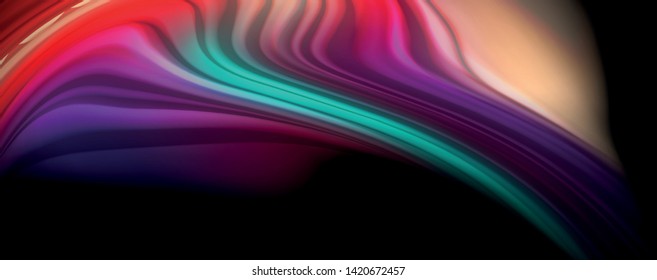 Abstract wave lines fluid rainbow style color stripes on black background. Vector artistic illustration for presentation, app wallpaper, banner or poster