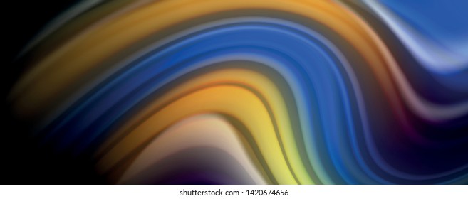 Resumen de líneas de onda fluidos estilo arco iris rayas de color sobre fondo negro. Ilustración artística vectorial para presentación, fondo de pantalla de aplicación, cartel o afiche