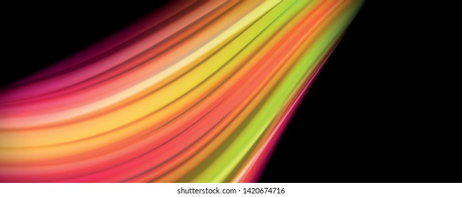Abstract wave lines fluid rainbow style color stripes on black background. Vector artistic illustration for presentation, app wallpaper, banner or poster