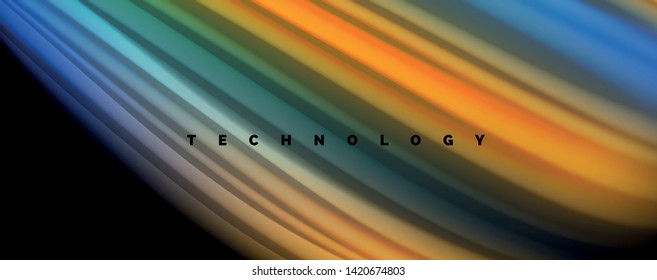 Abstract wave lines fluid rainbow style color stripes on black background. Vector artistic illustration for presentation, app wallpaper, banner or poster