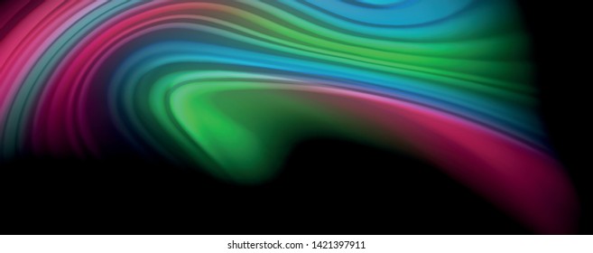 Resumen de líneas de onda fluidos estilo arco iris rayas de color sobre fondo negro. Ilustración artística vectorial para presentación, fondo de pantalla de aplicación, cartel o afiche