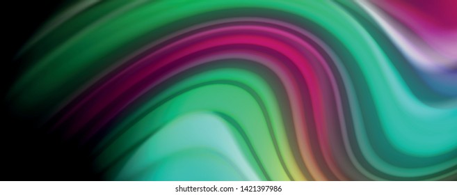 Resumen de líneas de onda fluidos estilo arco iris rayas de color sobre fondo negro. Ilustración artística vectorial para presentación, fondo de pantalla de aplicación, cartel o afiche