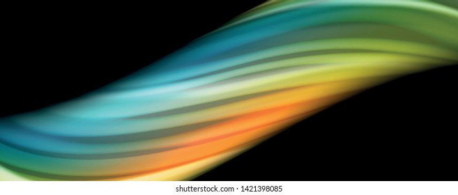 Abstract wave lines fluid rainbow style color stripes on black background. Vector artistic illustration for presentation, app wallpaper, banner or poster
