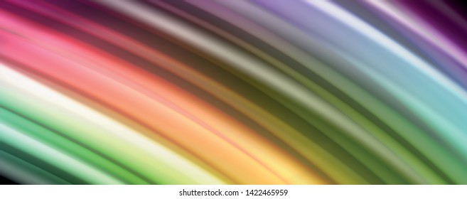 Abstract wave lines fluid rainbow style color stripes on black background. Vector artistic illustration for presentation, app wallpaper, banner or poster