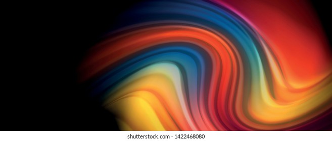 Abstract wave lines fluid rainbow style color stripes on black background. Vector artistic illustration for presentation, app wallpaper, banner or poster