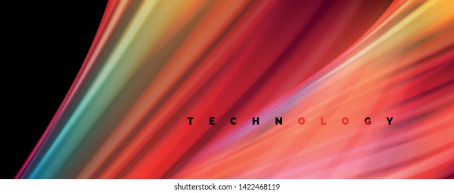 Abstract wave lines fluid rainbow style color stripes on black background. Vector artistic illustration for presentation, app wallpaper, banner or poster
