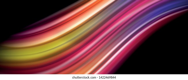Abstract wave lines fluid rainbow style color stripes on black background. Vector artistic illustration for presentation, app wallpaper, banner or poster