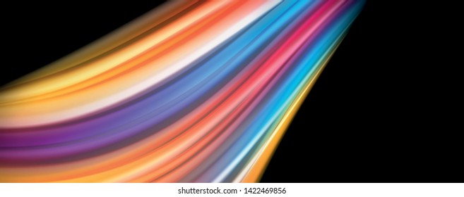 Abstract wave lines fluid rainbow style color stripes on black background. Vector artistic illustration for presentation, app wallpaper, banner or poster