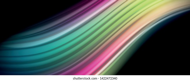 Abstract wave lines fluid rainbow style color stripes on black background. Vector artistic illustration for presentation, app wallpaper, banner or poster