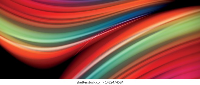 Abstract wave lines fluid rainbow style color stripes on black background. Vector artistic illustration for presentation, app wallpaper, banner or poster