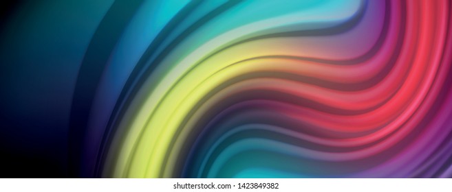 Abstract wave lines fluid rainbow style color stripes on black background. Vector artistic illustration for presentation, app wallpaper, banner or poster