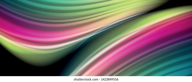 Abstract wave lines fluid rainbow style color stripes on black background. Vector artistic illustration for presentation, app wallpaper, banner or poster