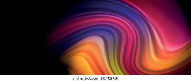 Abstract wave lines fluid rainbow style color stripes on black background. Vector artistic illustration for presentation, app wallpaper, banner or poster