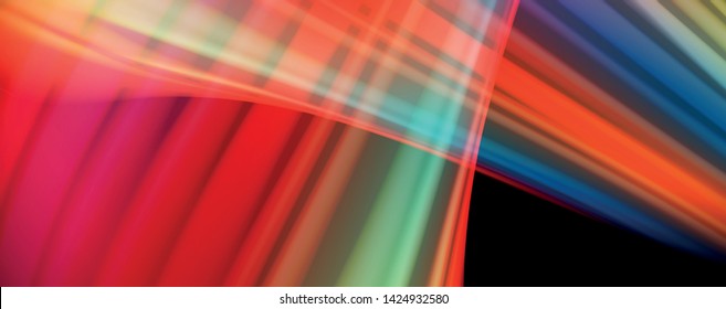 Resumen de líneas de onda fluidos estilo arco iris rayas de color sobre fondo negro. Ilustración artística vectorial para presentación, fondo de pantalla de aplicación, cartel o afiche