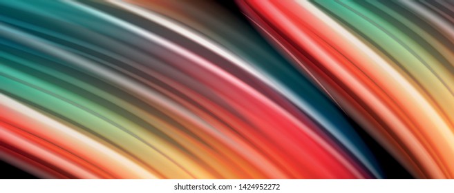 Abstract wave lines fluid rainbow style color stripes on black background. Vector artistic illustration for presentation, app wallpaper, banner or poster