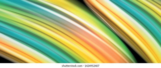 Abstract wave lines fluid rainbow style color stripes on black background. Vector artistic illustration for presentation, app wallpaper, banner or poster