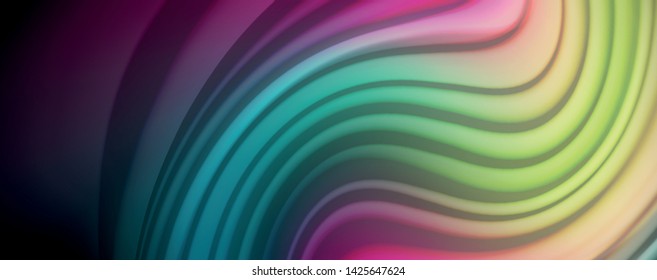 Abstract wave lines fluid rainbow style color stripes on black background. Vector artistic illustration for presentation, app wallpaper, banner or poster