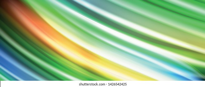 Linhas de onda abstratas listras de cor do estilo arco-íris fluido no fundo preto. Ilustração artística vetorial para apresentação, papel de parede do aplicativo, banner ou cartaz