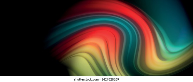 Abstract wave lines fluid rainbow style color stripes on black background. Vector artistic illustration for presentation, app wallpaper, banner or poster