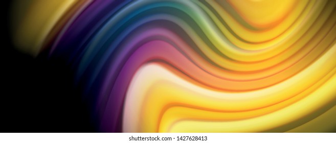 Abstract wave lines fluid rainbow style color stripes on black background. Vector artistic illustration for presentation, app wallpaper, banner or poster
