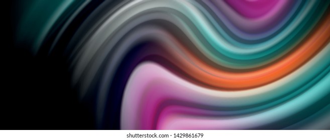 Abstrakte Wellenlinien fließende Regenbogenfarben-Streifen auf schwarzem Hintergrund. Vektorgrafik zur Präsentation, App-Bildschirmhintergrund, Banner oder Poster