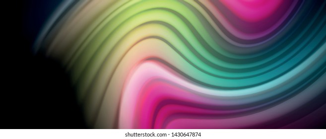 Abstract wave lines fluid rainbow style color stripes on black background. Vector artistic illustration for presentation, app wallpaper, banner or poster