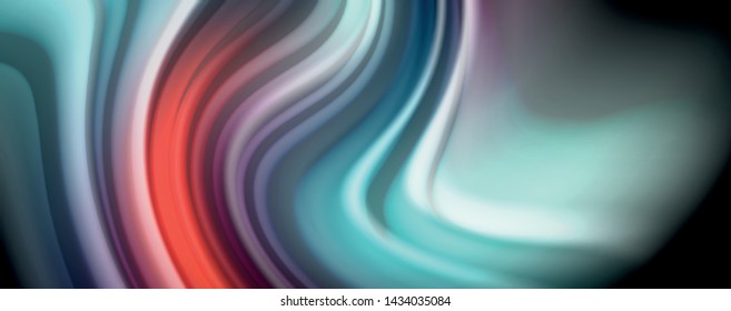 Abstrakte Wellenlinien fließende Regenbogenfarben-Streifen auf schwarzem Hintergrund. Vektorgrafik zur Präsentation, App-Bildschirmhintergrund, Banner oder Poster