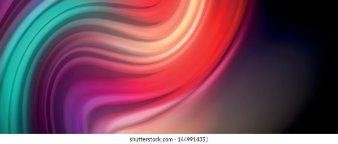 Abstract wave lines fluid rainbow style color stripes on black background. Vector artistic illustration for presentation, app wallpaper, banner or poster