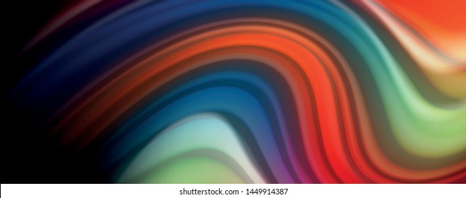 Abstract wave lines fluid rainbow style color stripes on black background. Vector artistic illustration for presentation, app wallpaper, banner or poster