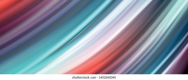Resumen de líneas de onda fluidos estilo arco iris rayas de color sobre fondo negro. Ilustración artística vectorial para presentación, fondo de pantalla de aplicación, cartel o afiche
