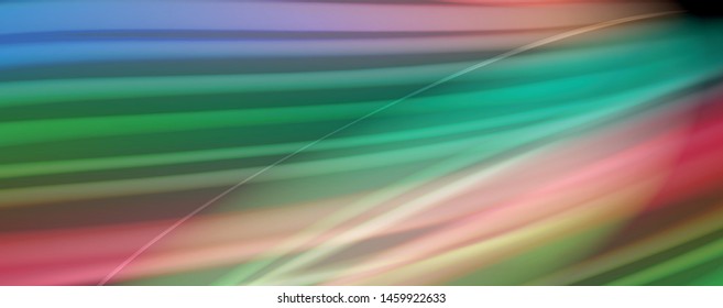 Abstrakte Wellenlinien fließende Regenbogenfarben-Streifen auf schwarzem Hintergrund. Vektorgrafik zur Präsentation, App-Bildschirmhintergrund, Banner oder Poster