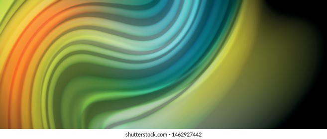 Abstract wave lines fluid rainbow style color stripes on black background. Vector artistic illustration for presentation, app wallpaper, banner or poster